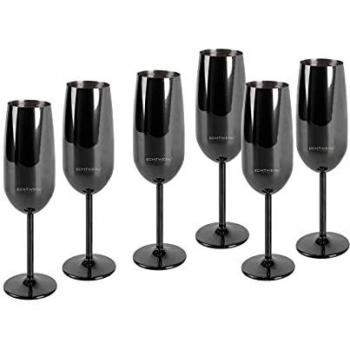 Bicchieri da spumante in acciaio inox, set da 6, 250 ml, edizione nera