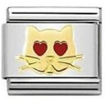 Gold Cat with Love Eyes Charm