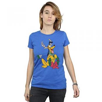 Disney Pluto Christmas Reindeer Cotton T-Shirt – Women's Blue, Large