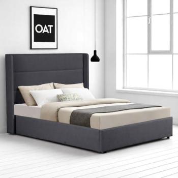 Wilmslow Double Headboard in Charcoal with Winged Design, Fabric Ottoman, Storage Bed Frame