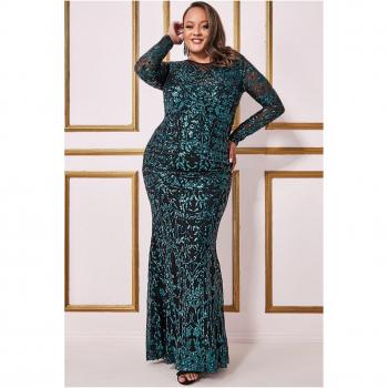 Emerald Sequin Mesh Maxi Dress by Goddiva