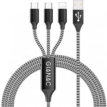 Cavo Nylon GIANAC 1,5 m 3‑in‑1 (Micro‑USB e Tipo C)