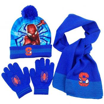 Ensemble Doux Spiderman – Chapeau, Foulard et Gants (Bleu)