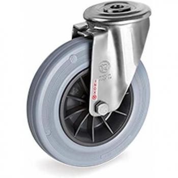 Roulette à œil pivotante 50 mm en inox et caoutchouc gris