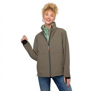 Damen Softshell-Jacke grau mit Stehkragen und Fleece-Innenseite