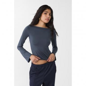 Stradivarius Bateau-Ausschnitt Basic-Shirt Marineblau M