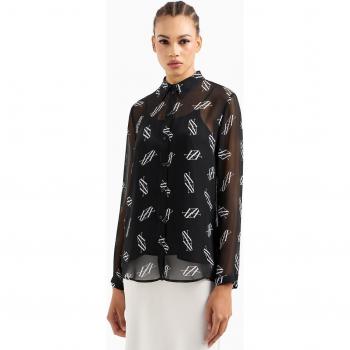 Camisa de mujer Armani Exchange, diseño multilogo, traslúcida, color negro