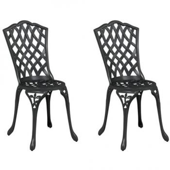 VidaXL 2‑Piece Black Cast Aluminum Garden Chairs – Round Design
