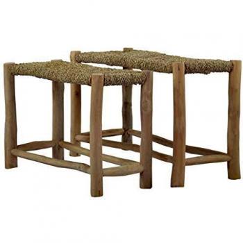 Lot de 2 bancs de décoration en teck marron rustique
