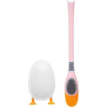 Brosse de Toilette en Silicone Forme de Canard avec Cuvette & Boîte de Stockage