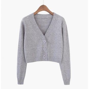 Casual Women's Knitted V Neck Crop Cardigan