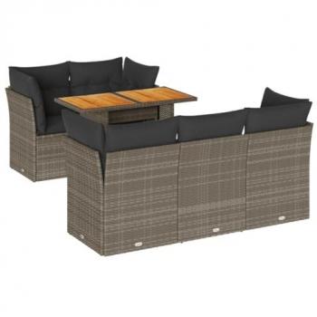 VidaXL 6-Seat Garden Sofa Ensemble, Grey Poly Rattan + Cushions
