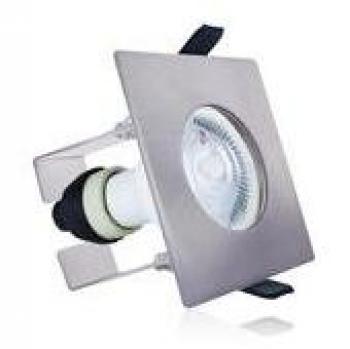 Fire‑Rated LED Recessed Spotlight – 70mm Square, Satin Nickel, GU10 Holder, IP65 Protection