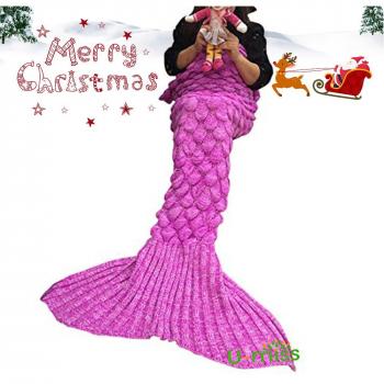 U-MISS Mermaid Tail Blanket Cozy Soft Crochet Snuggle Sleeping Bag 71 x 35 Pink (S)
