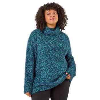 Women's Teal Curve Roll‑Neck Knitted Pullover, Size 22/24