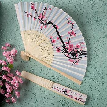 White Flower Print Folding Fan