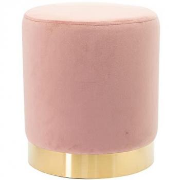 Pouf Velluto Rosa con Base Dorata e Struttura in MDF