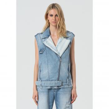 Colete de Jeans com Acabamento Desbotado