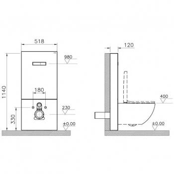 Vitra Pack WC avec bâti support en verre trempé/aluminium brossé, plaque intégrée, Noir + WC sans bride SAT, fonction bidet