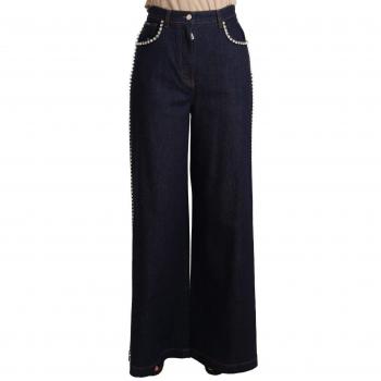 Dark Blue Crystal Embellished Flare Jeans