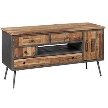 Buffet TV 1 tiroir en bois dur et acier