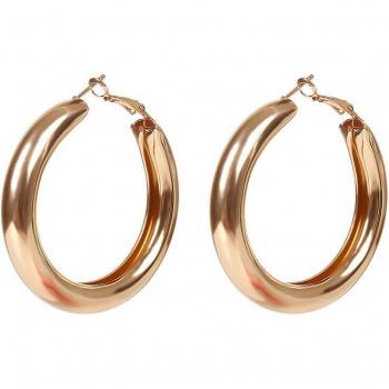 Gold Hoop Earrings for Women, Big 50mm Round Circle Design, Minimalist Thick Tube, Zinc Alloy Material, Trendy Hiphop Rock