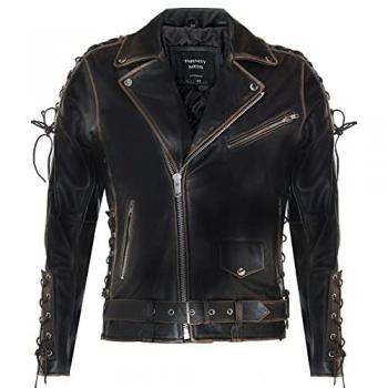 Men’s 5XL Brando Embossed Leather Biker Jacket, Chicago Series – Black