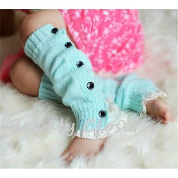 Mint Blue Knitted Leg Warmers for Toddler Girls