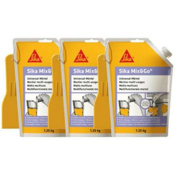 Kit di 3 Malte Sika Mix & Go per Riparazione – Grigio – 1,25 kg