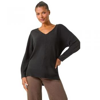 Haut Roman Col V Maille Fendue Noir