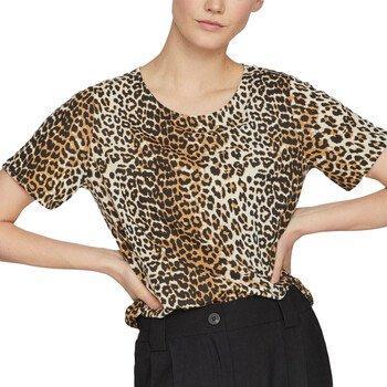 Beige Léopard T-shirt féminin Vila Mooney avec stretch et manches courtes