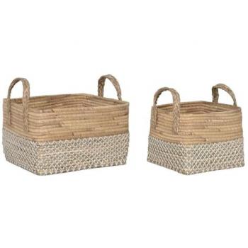 Cesto di Legno Verde e Bianco Esprit Home PVC Erba Marina 43x38x36 cm (Set di 2)