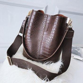 Vintage Leather Stone Pattern Bucket Bag for Women