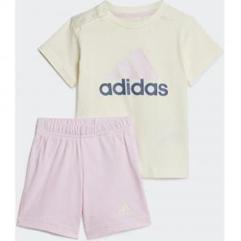 Completo Adidas Essentials con Maglietta e Pantaloncini in Cotone Biologico (Colore: Avorio-Rosa Chiaro, Taglia: 6-9M)
