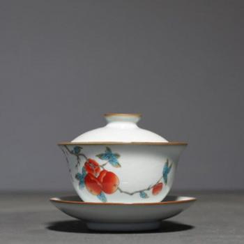 Bol à thé en céramique Ru, 5oz, avec couvercle et soucoupe