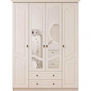 EVUHOME Chloe 4 Door 2 Drawer Mirrored White Wardrobe