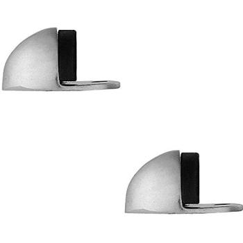 Floor‑Mounted Oval Door Stopper – Satin Chrome, 44 × 22 mm (Two‑Pack)