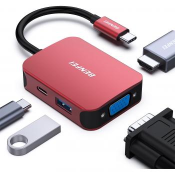 Benfei 4‑port USB‑C to HDMI/VGA/USB‑PD Converter