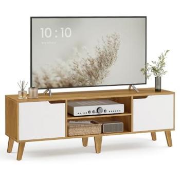 VASAGLE Salon TV Cabinet Moderne, Étagères Transparentes – Oak & Cream