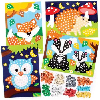 Woodland Animal Sequin Craft Sets (4 Pack) 9 Color Sequins, 4 Designs, 21cm x 15cm, DIY Crafts for Kids