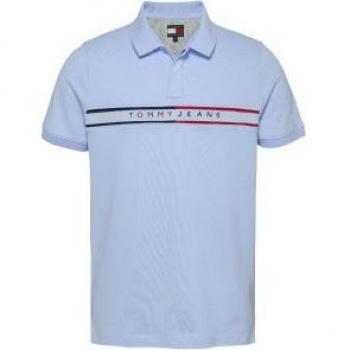 Polo Tommy Jeans Flag a Mano Corte Blu