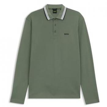 BOSS GREEN Poloshirt Langarm „Plisy“ – casual, V-Ausschnitt, XL/XXL