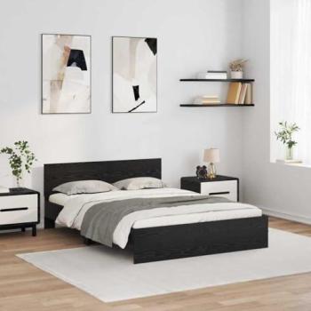 VidaXL 160 cm × 200 cm Black Oak Bed & Headboard Set – Engineered Wood