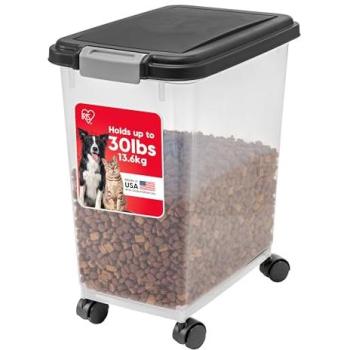 Iris Ohyama Contenitore Ermetico 30L 11kg Nero – Plastica con Coperchio per Cibo Secco Gatti e Cani (Crocchette, Dolci MP-8)