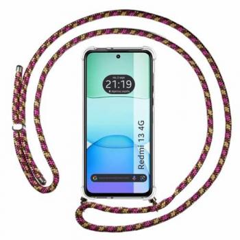 Cinturón de Seguridad Transparentes Para Xiaomi Redmi 13 4G Con Correa Color Rosa/Dorado