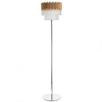 Netlighting Contemporary Glass Floor Lamp featuring a Gold Finish and Crystal Elements
