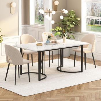 Set Tavolo Pranzo 140×80 cm, Sedie in Velluto Rombi, Gambe Regolabili