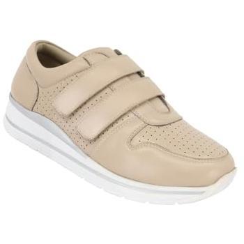 Wide EE Fit Touch Fasten Leather Punchout Trainer – Women's, Breathable, Size 4