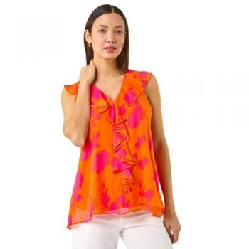 Haut orange à motifs exotiques Roman