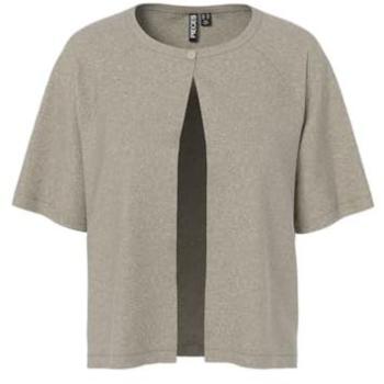 Pull cardigan tricoté nature, manches courtes, col rond